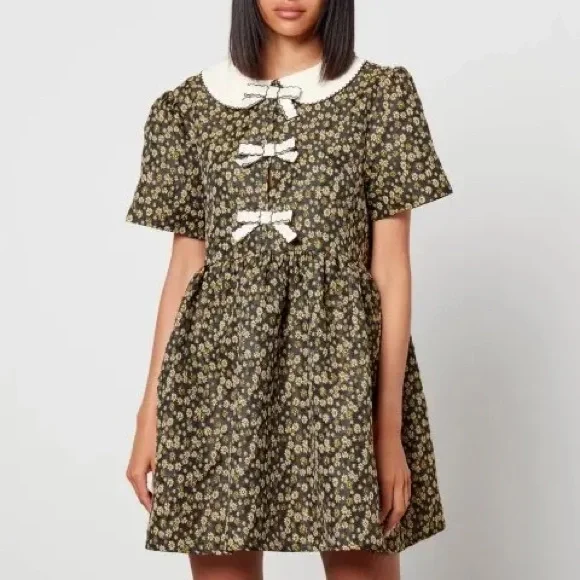 🆕 Sister Jane ‘Star Bloom’ Floral Jacquard Mini Dress with Cream Bows M - Picture 7 of 7